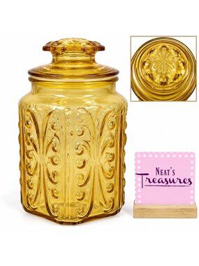 Vintage Federal Glass Co SHOW OFF AMBER Golden Honey Apothecary 9" Canister Jar